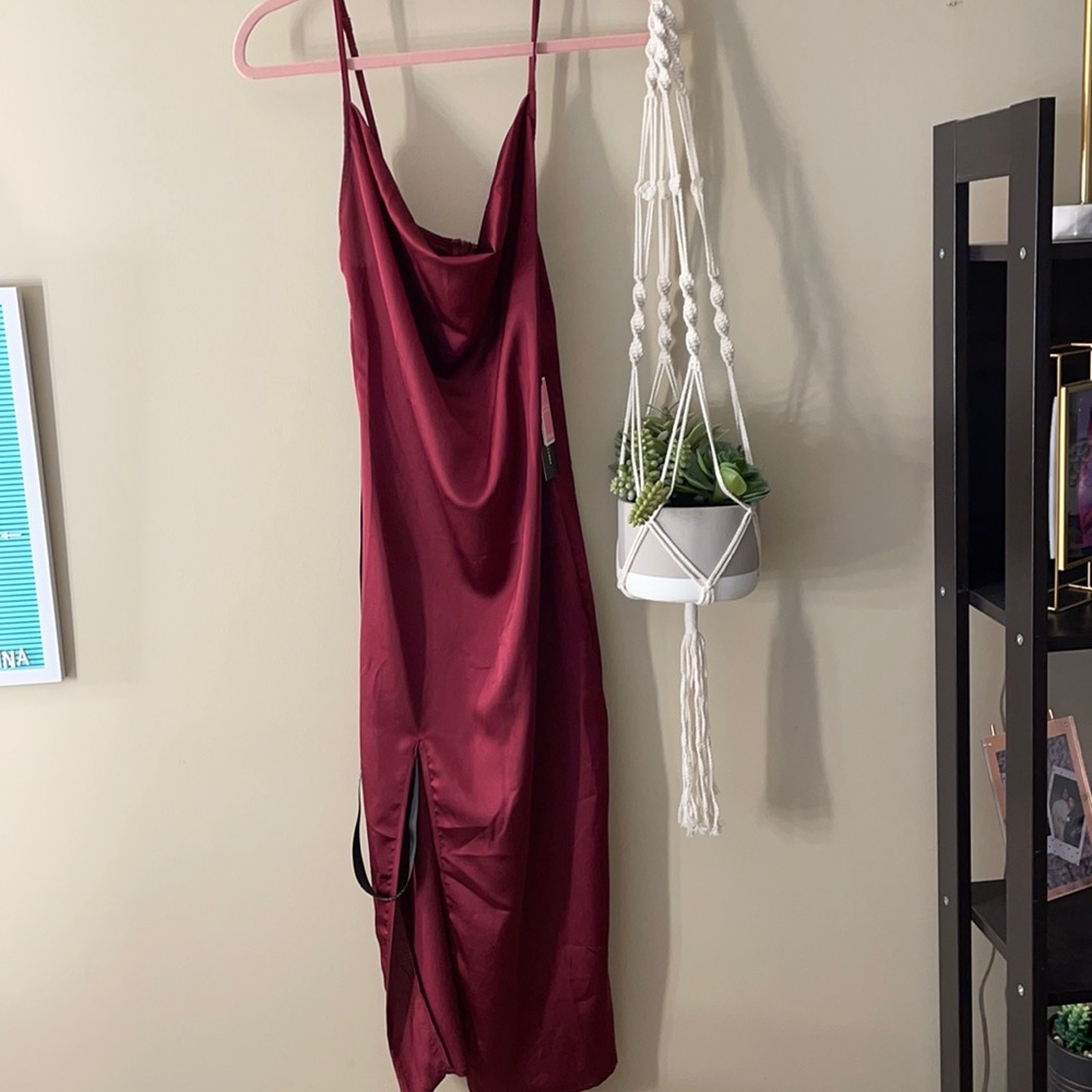 PLT long red slip dress